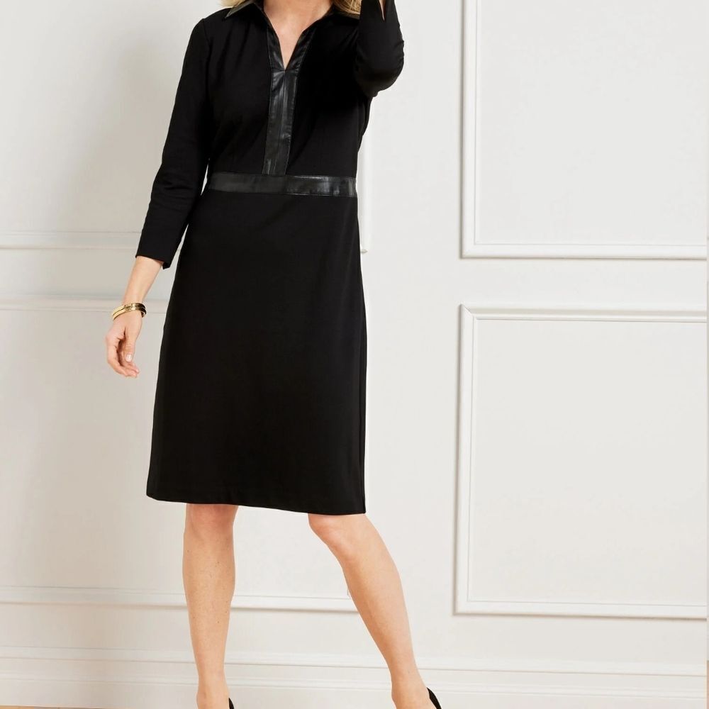 Talbots Black Sheath Dress V-Neck 3/4 Sleeve